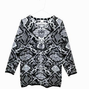 CUPIO Black & White Geometric Knit Cardigan Sweater Size Medium Monochrome